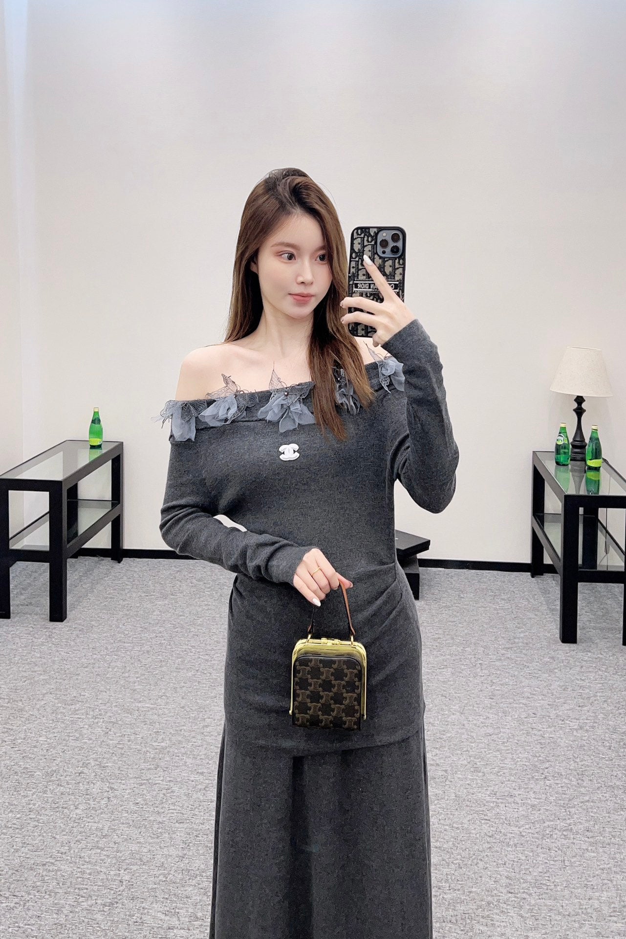 C*♥2025 New Arrival Knitted Long-Sleeved Skirt Set
