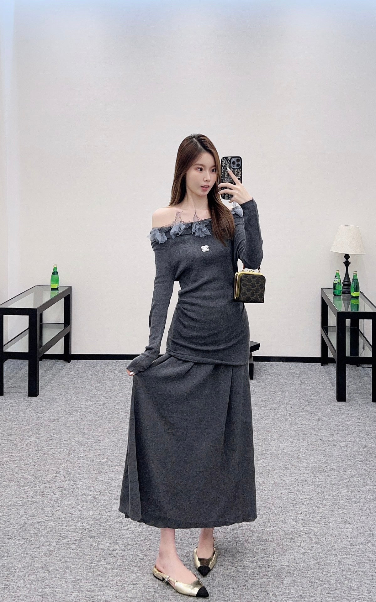 C*♥2025 New Arrival Knitted Long-Sleeved Skirt Set