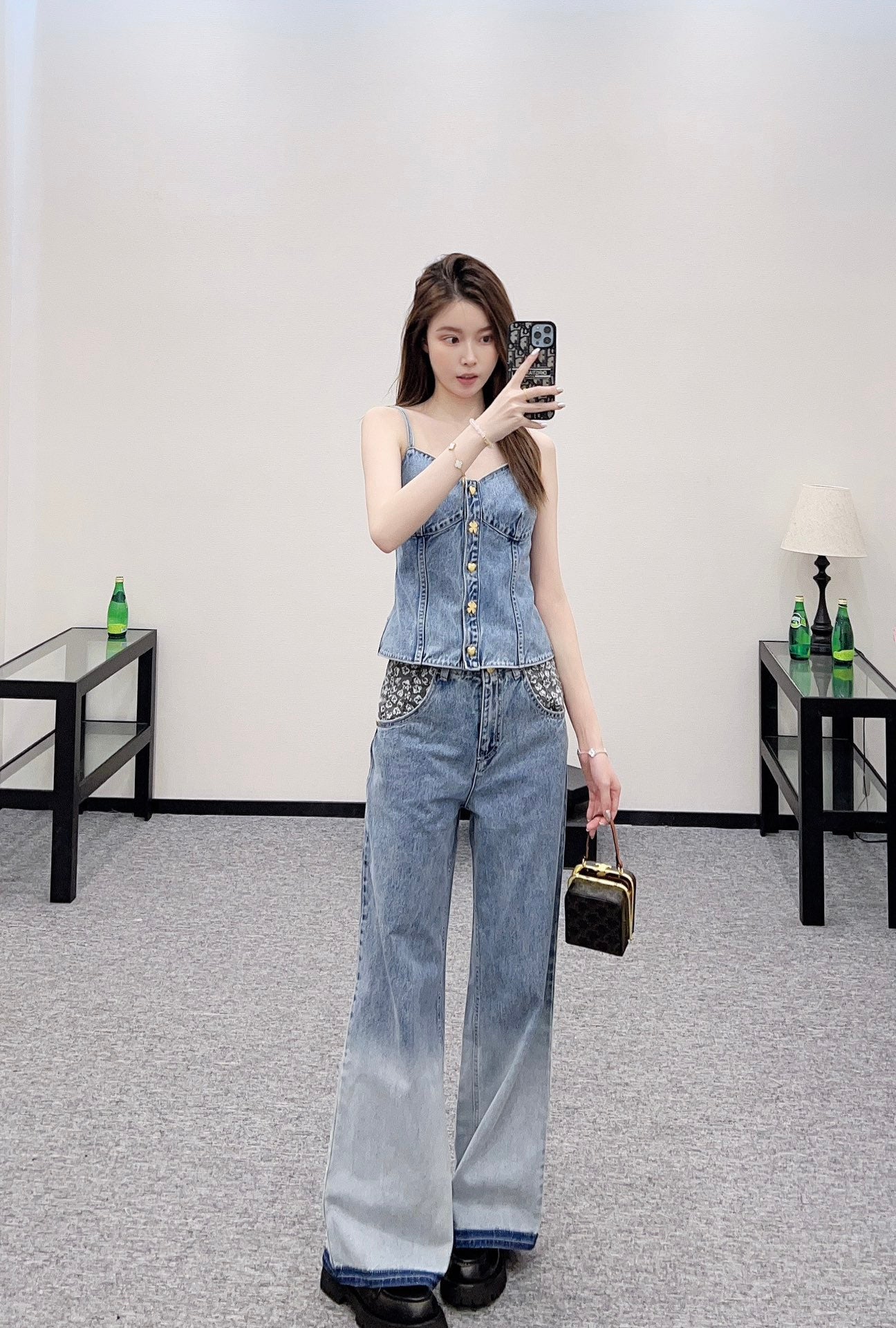 C*♥2025 New Arrival Denim Pants and Suspender Vest Set
