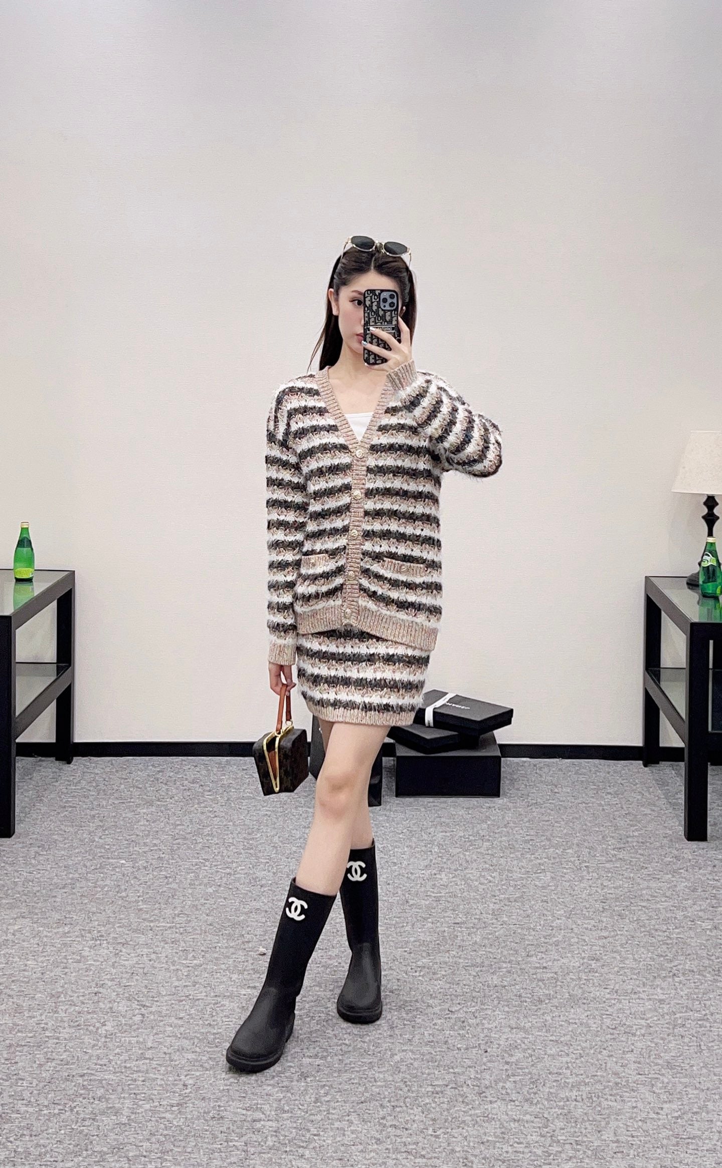 C*♥2025 New Arrival Knitted Cardigan and Skirt Set