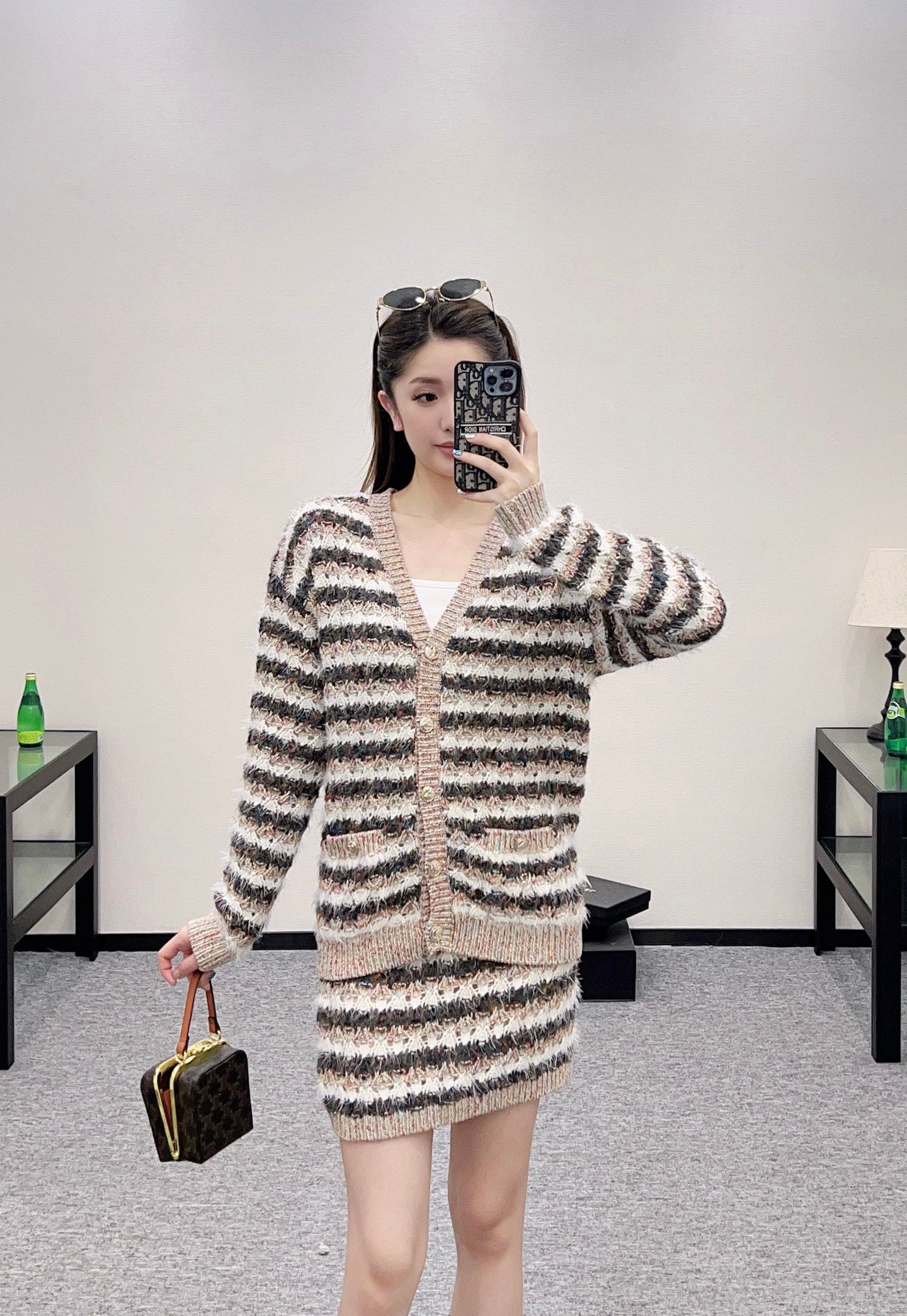 C*♥2025 New Arrival Knitted Cardigan and Skirt Set