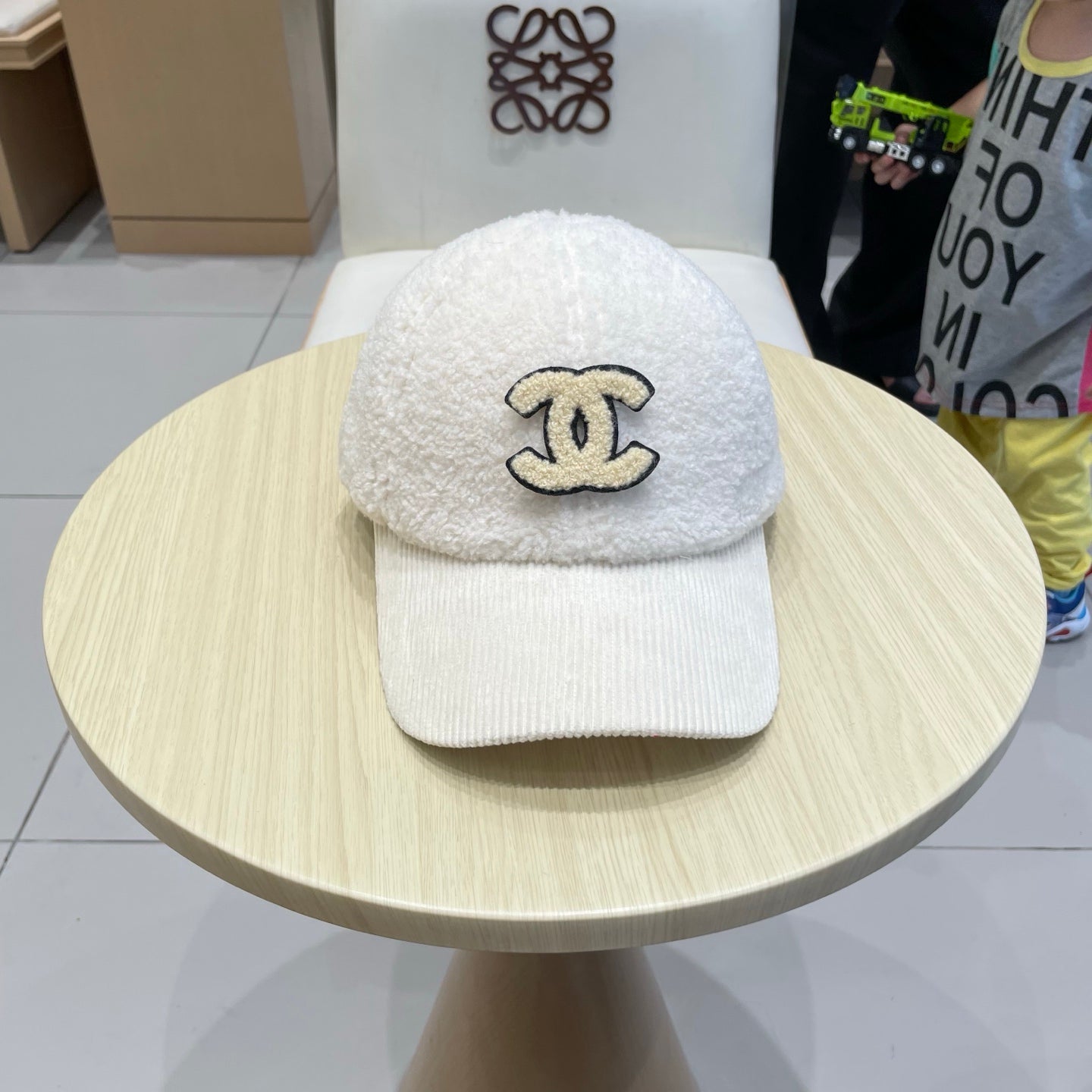 Chan Lamb wool and corduroy brim baseball cap