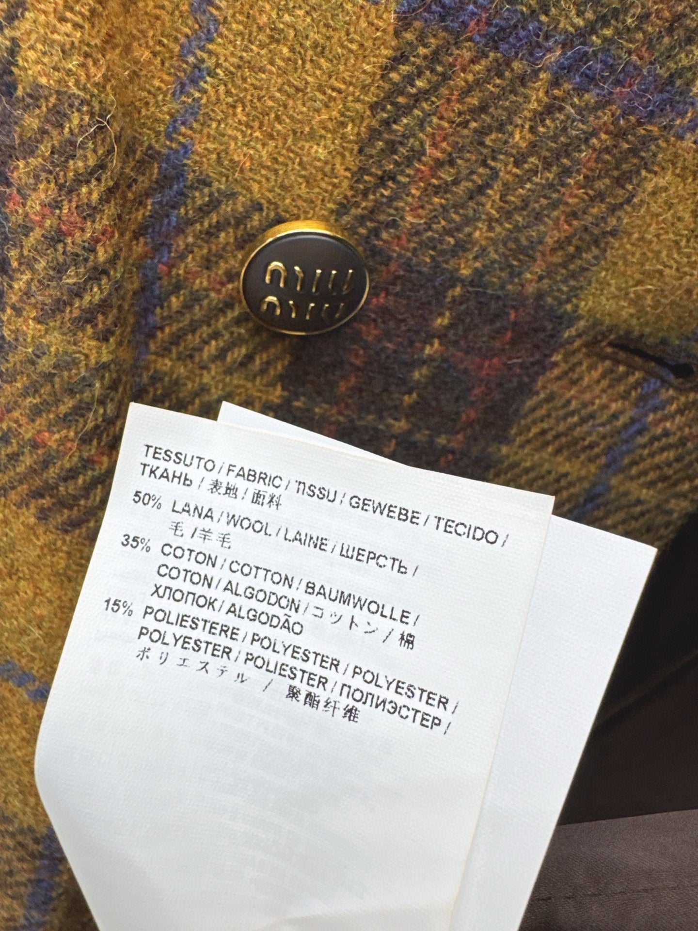 Miu NEW wool retro plaid coat