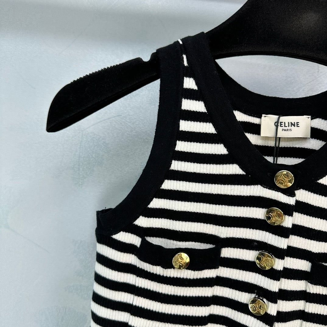 Button Striped Knit Vest