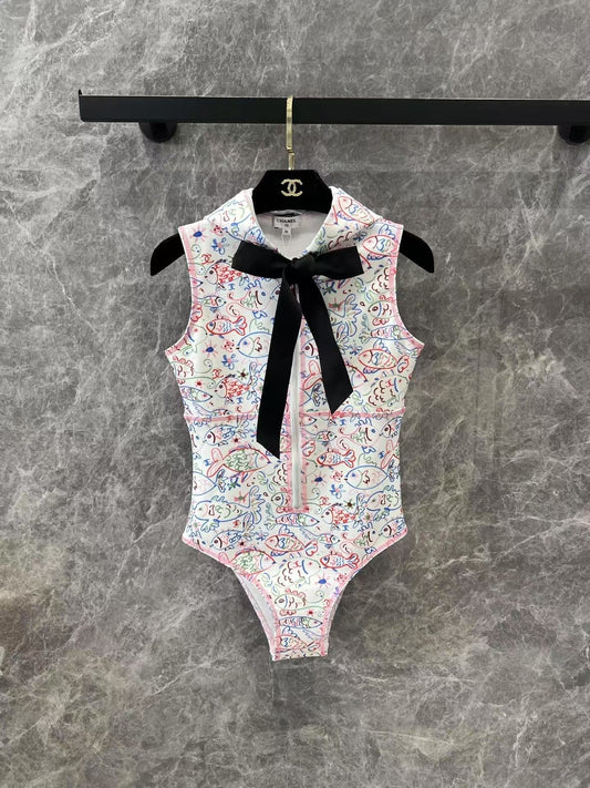 25ss early spring new graffiti print hooded swimsuit