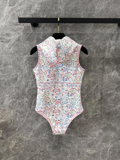 25ss early spring new graffiti print hooded swimsuit