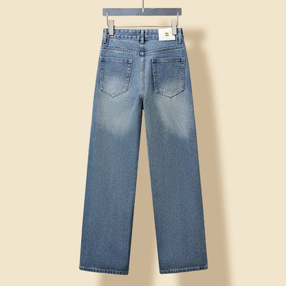 Multi-logo high waist straight jeans