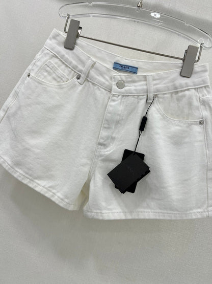 White jeans with classic triangle logo