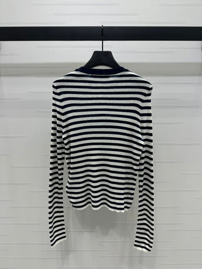 Navy Striped Knit Long Sleeve Top