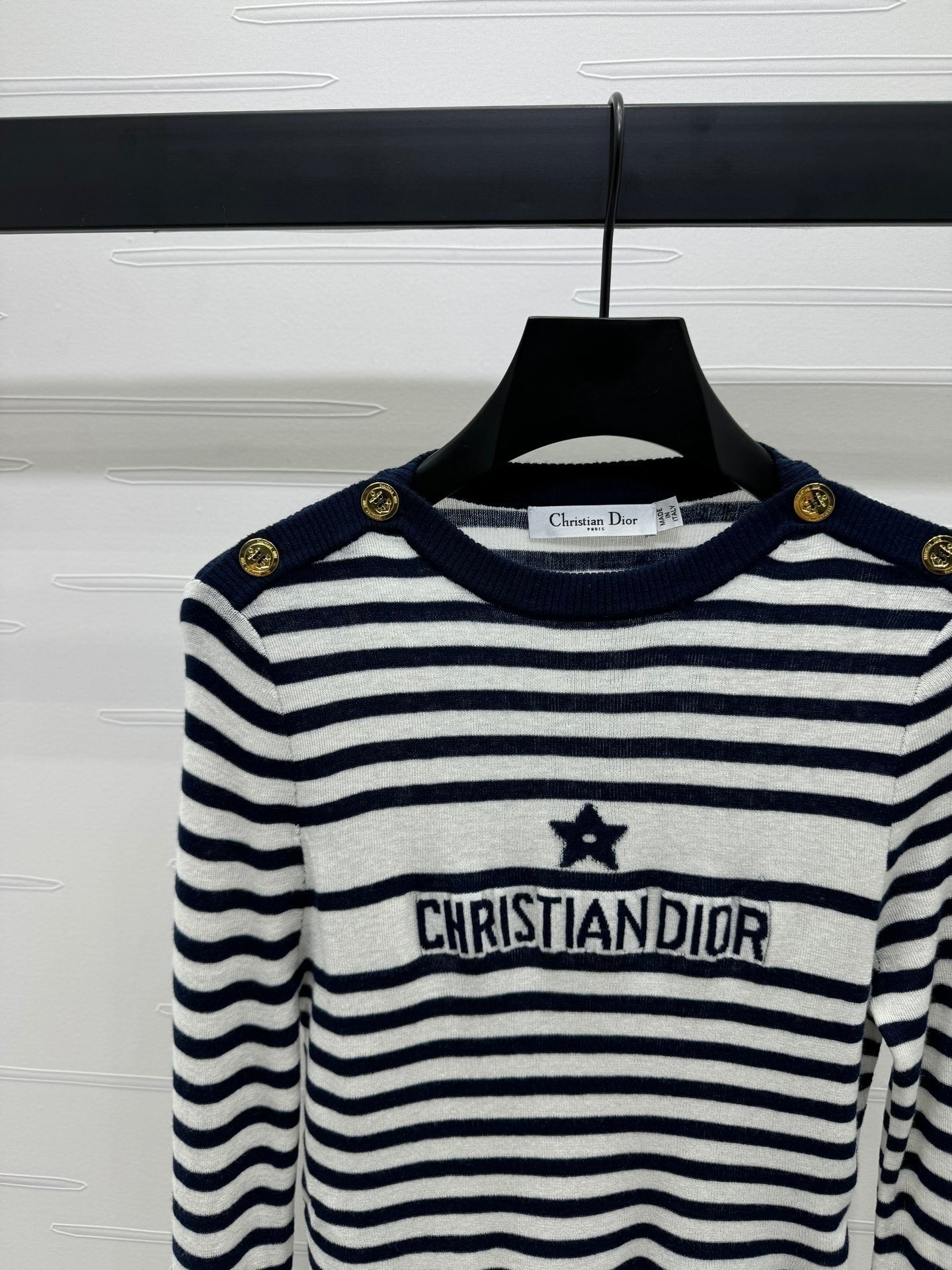 Navy Striped Knit Long Sleeve Top