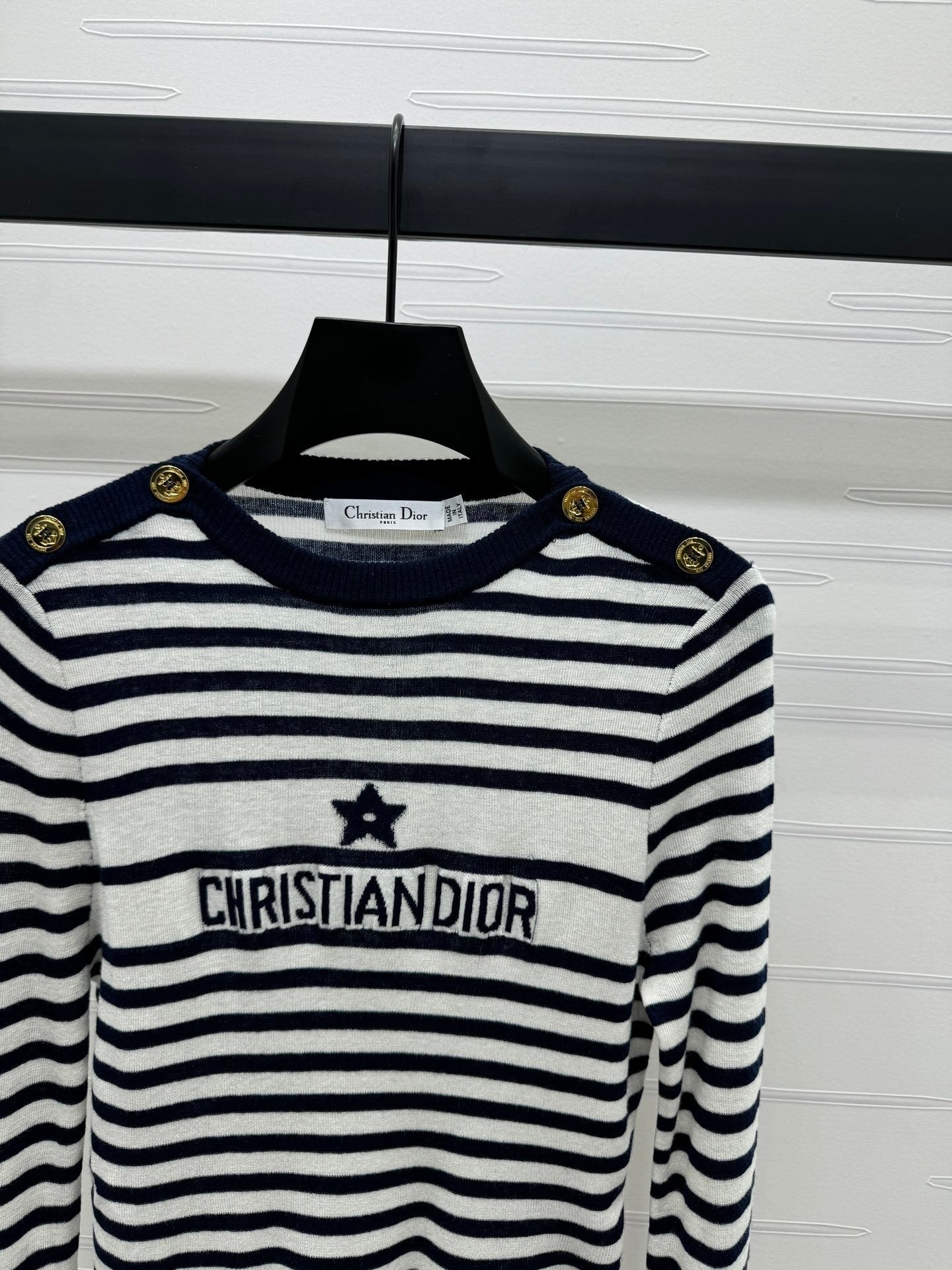 Navy Striped Knit Long Sleeve Top