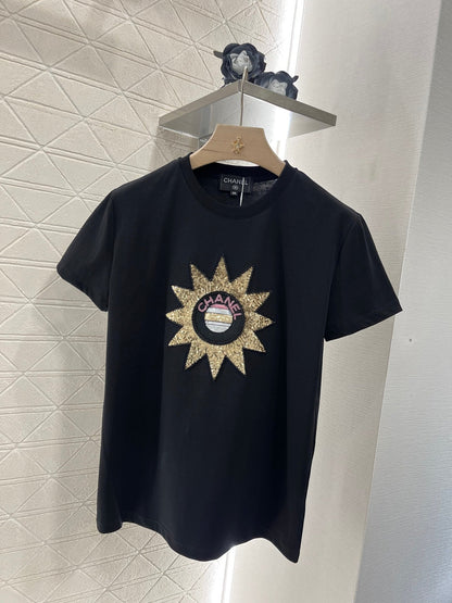 Sequined sunflower simple and fashionable T-shirt