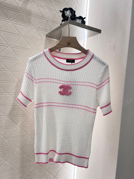 High-end temperament round neck knitted T-shirt