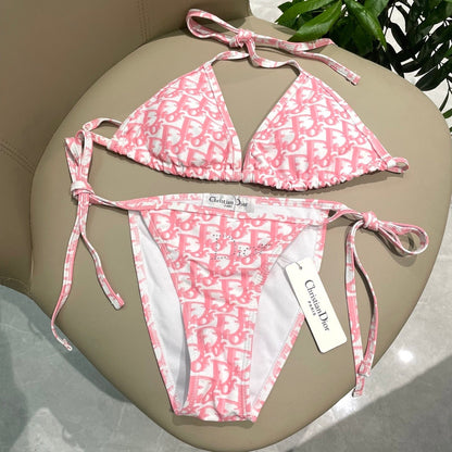 Pink printed lace-up tankini swimsuit