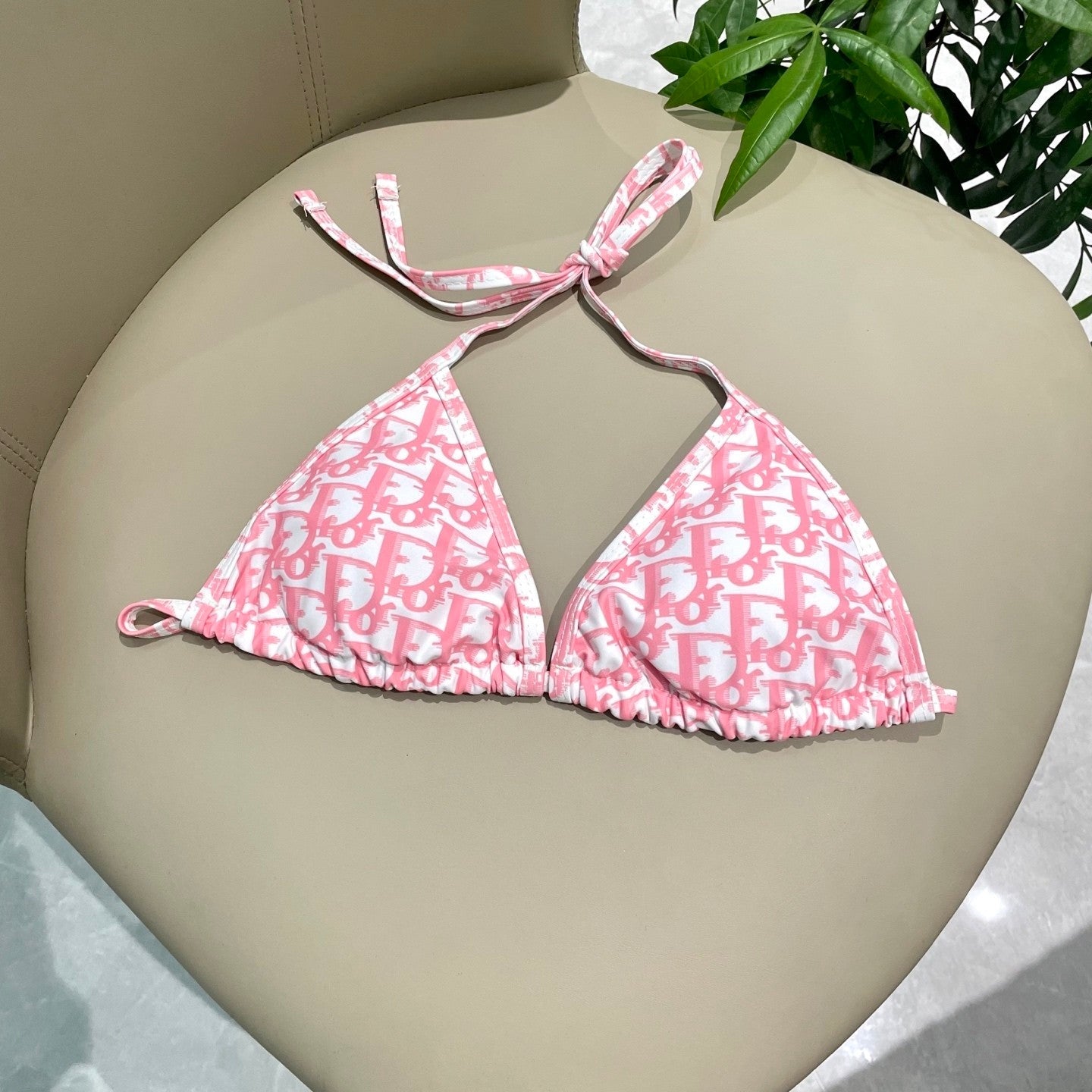 Pink printed lace-up tankini swimsuit