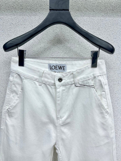 White jeans with logo on waist