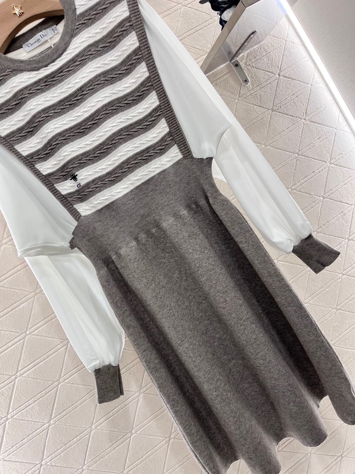 25ss new fashion knitted long-sleeved dress