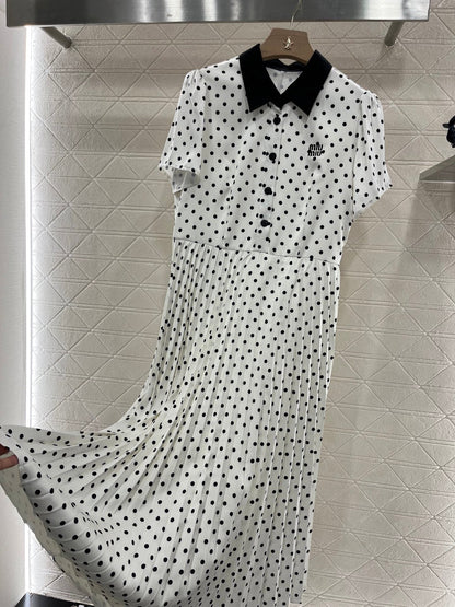 25ss new fashion polka dot pleated dress