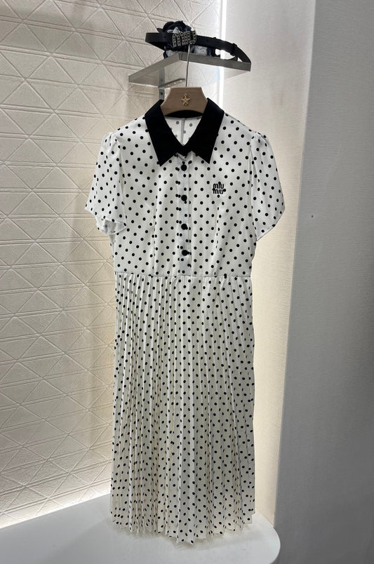 25ss new fashion polka dot pleated dress