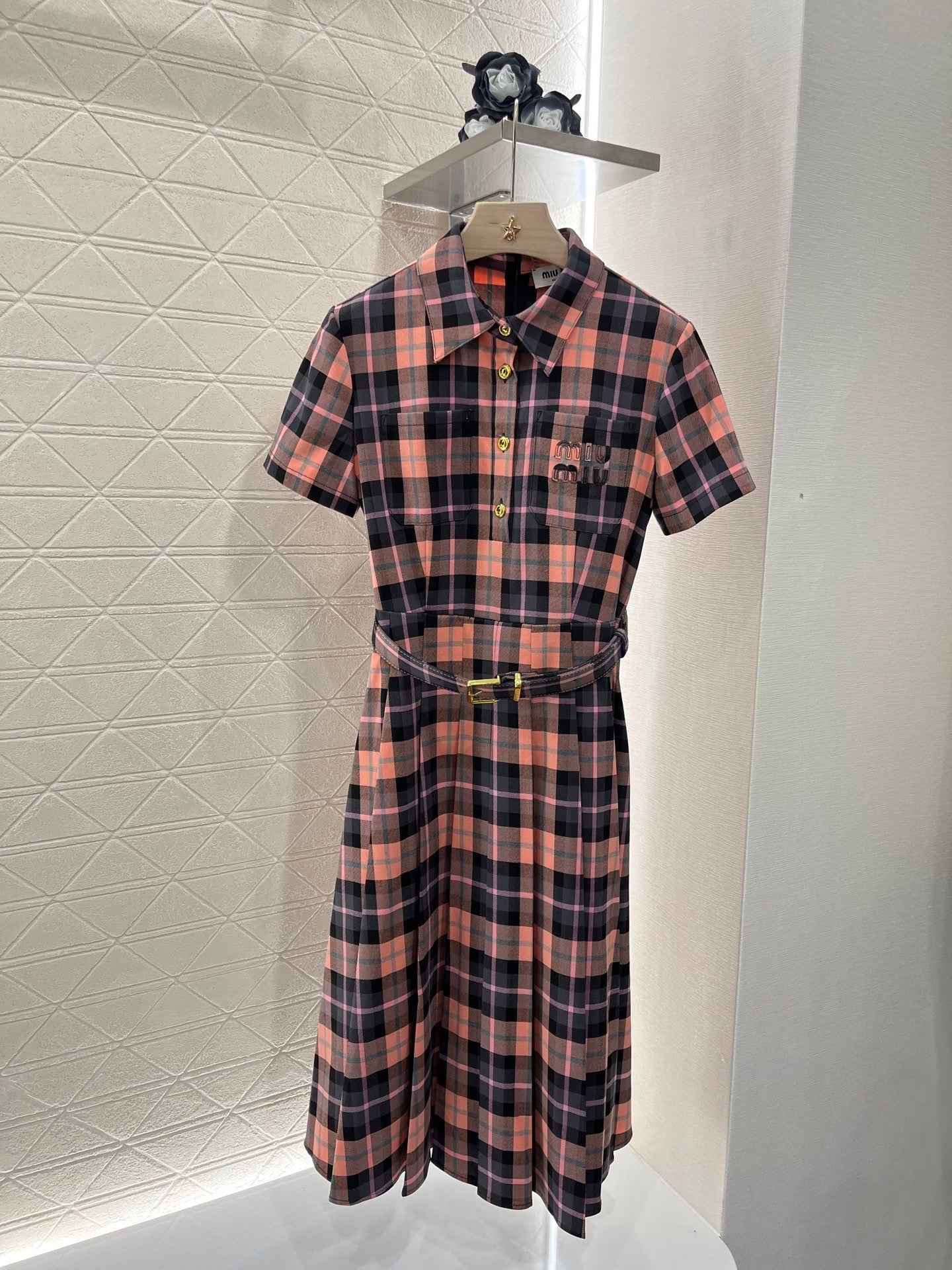 25ss new checkered short-sleeved d dress