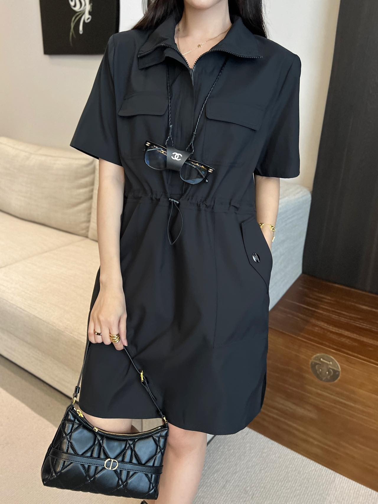 25ss new casual drawstring work dress