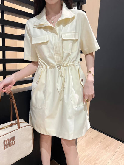 25ss new casual drawstring work dress