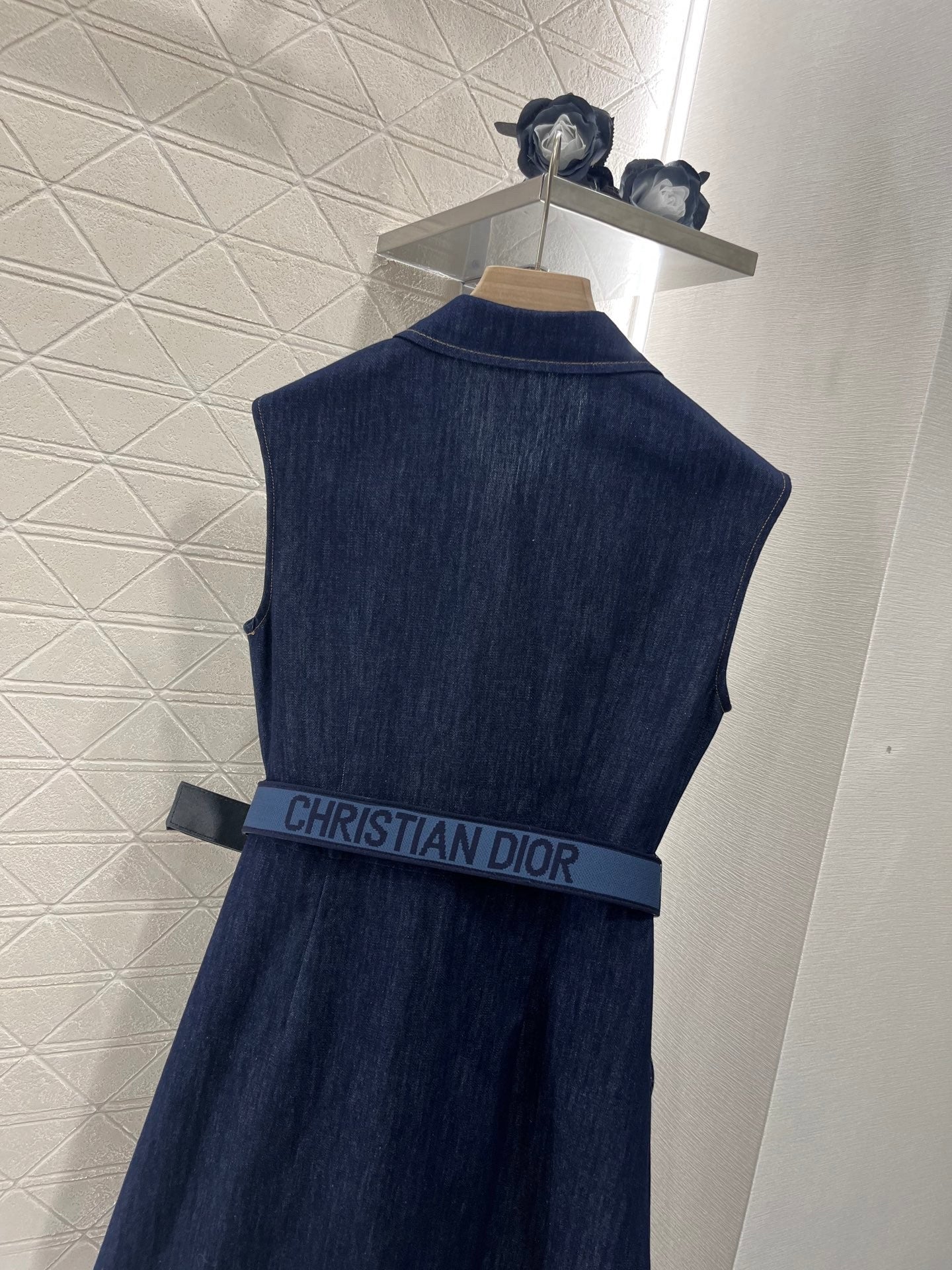 25ss new fashion denim belt lapel vest dress