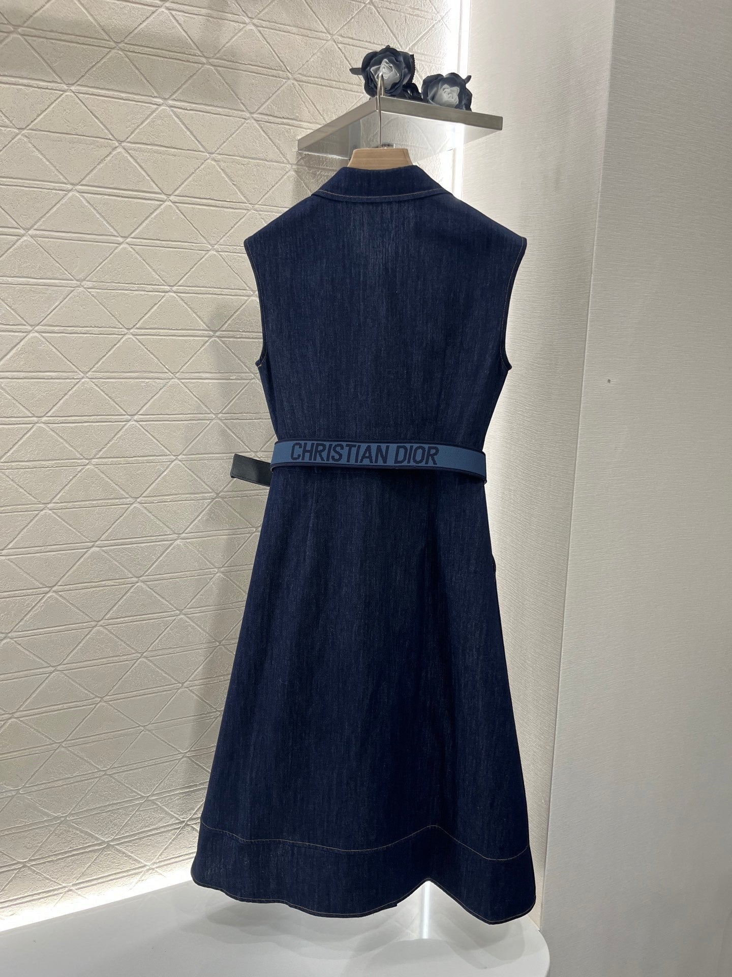 25ss new fashion denim belt lapel vest dress