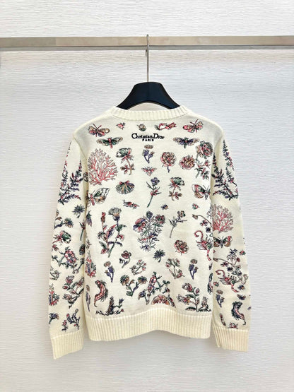 Fashionable simple embroidered knitted long-sleeved top