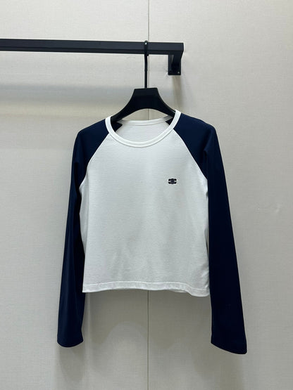 Fashionable and simple color-blocked long-sleeved top