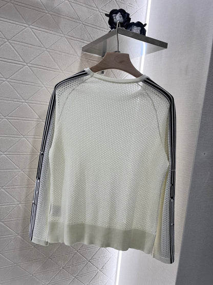 25ss new fashion round neck hollow long sleeve top