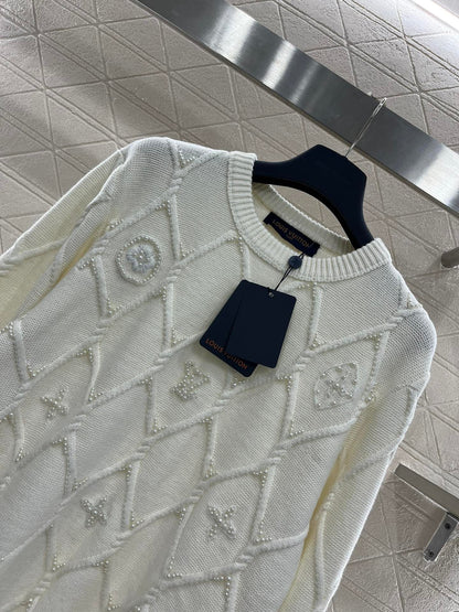 White Moonlight Pearl Embroidered Sweater