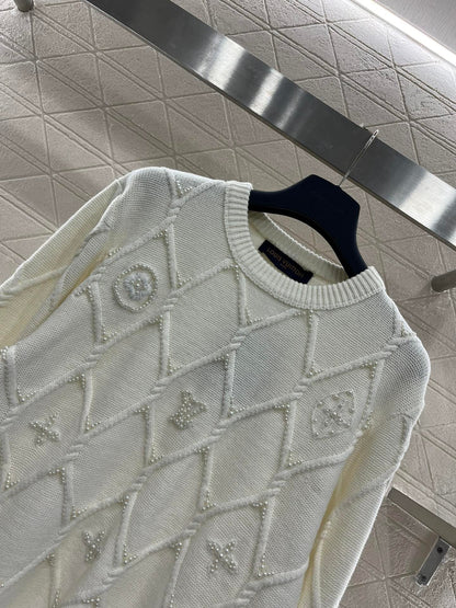 White Moonlight Pearl Embroidered Sweater