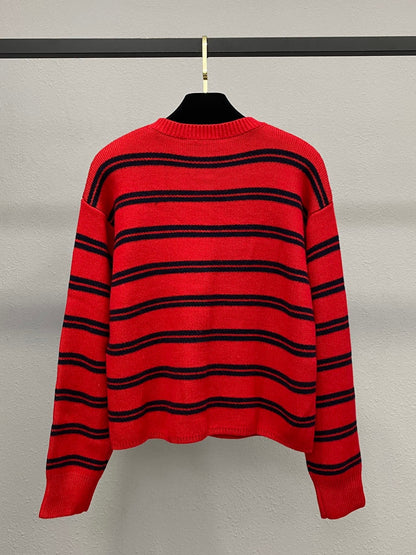 New arrival color block striped knitted long sleeve top