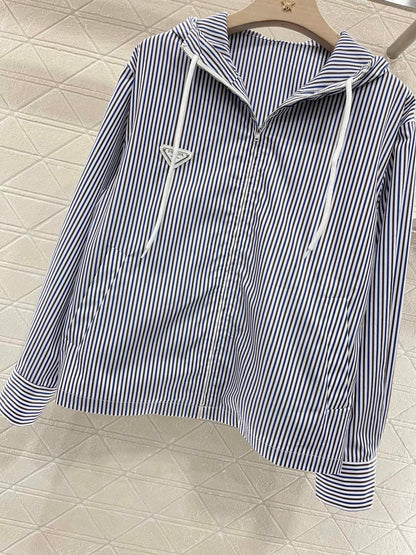 25ss new fashion vertical striped hooded light jacket