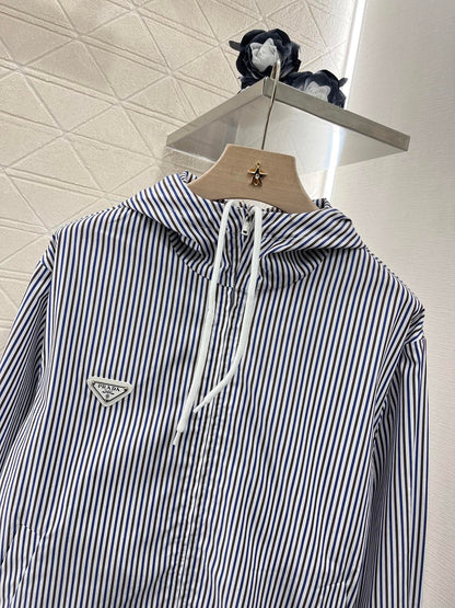 25ss new fashion vertical striped hooded light jacket