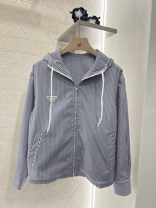 25ss new fashion vertical striped hooded light jacket