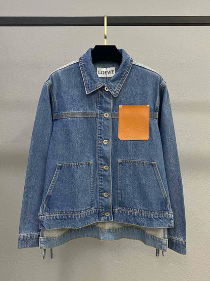 Letter leather logo pocket denim jacket