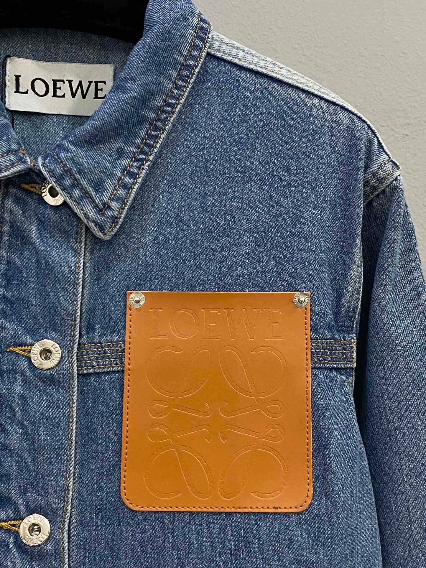 Letter leather logo pocket denim jacket