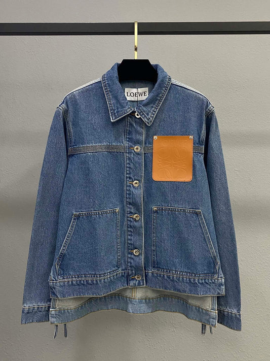 Letter leather logo pocket denim jacket