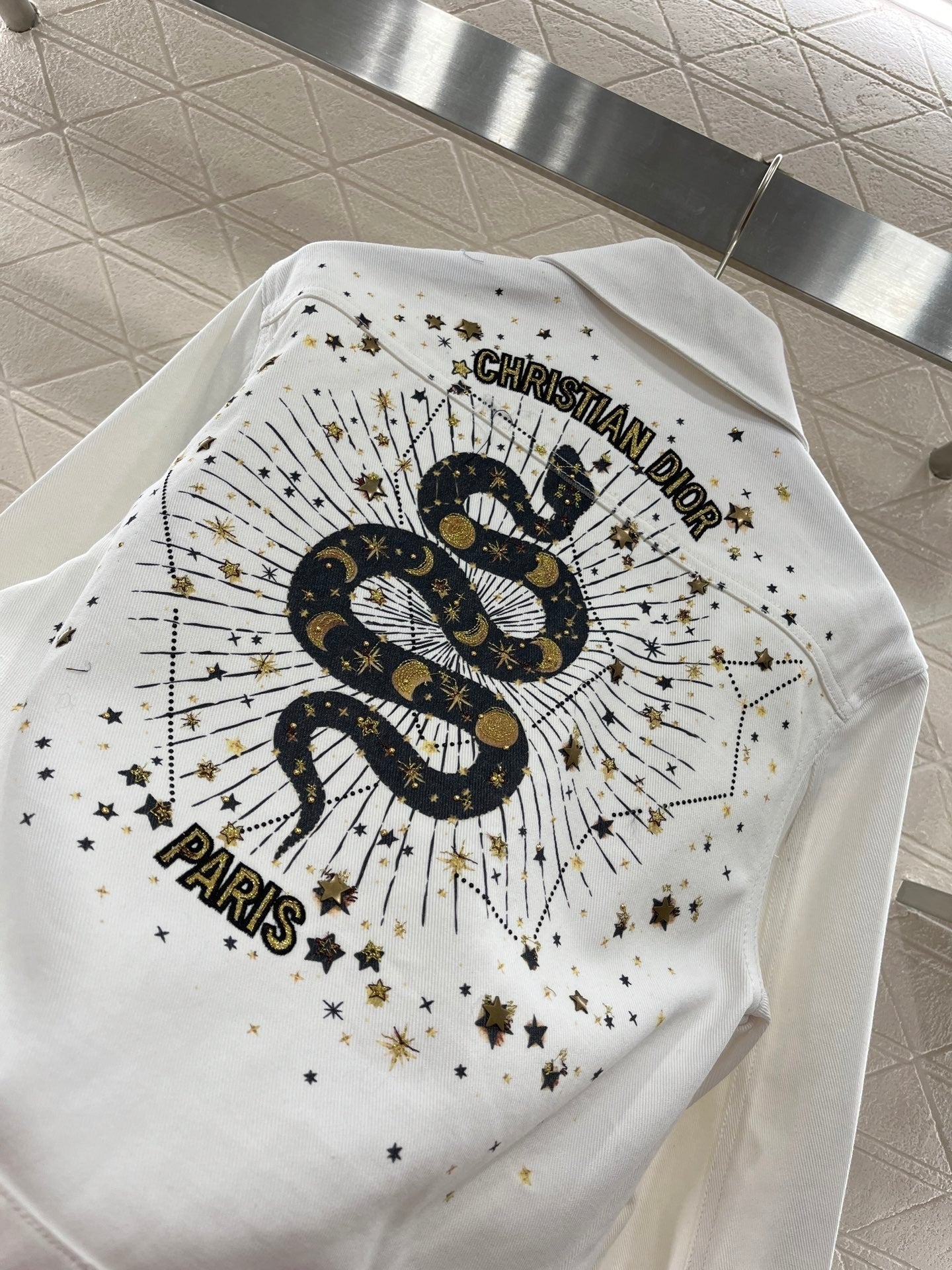 25ss new fashion gold-stamped embroidered white denim jacket