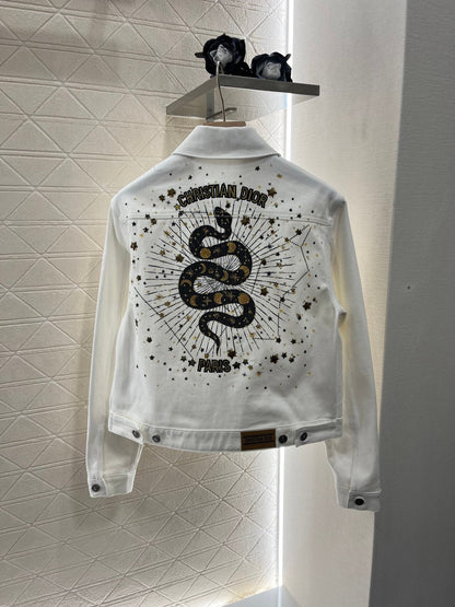 25ss new fashion gold-stamped embroidered white denim jacket