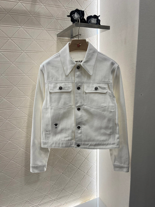 25ss new fashion gold-stamped embroidered white denim jacket