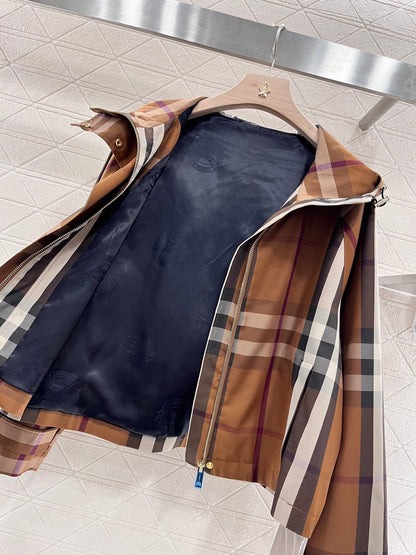 25ss new classic fashion hooded plaid jacket