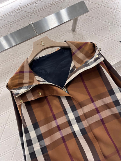 25ss new classic fashion hooded plaid jacket