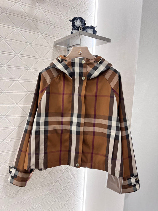 25ss new classic fashion hooded plaid jacket