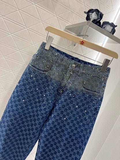 25ss new fashion rhinestone women's straight pants