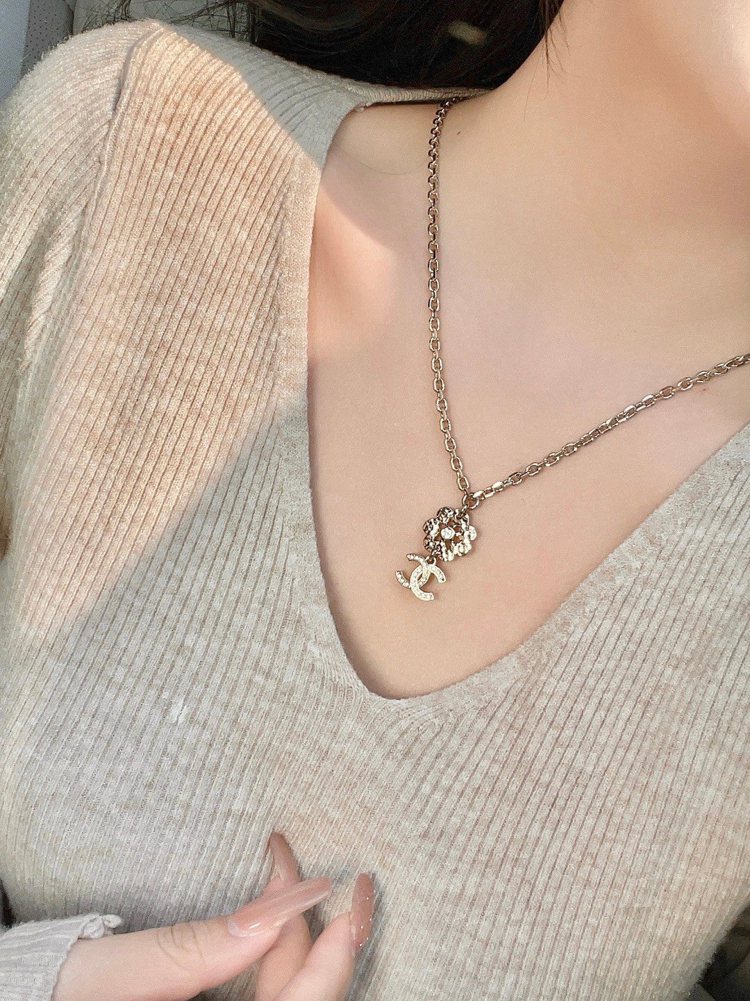 New arrival fairy temperament flower double C necklace