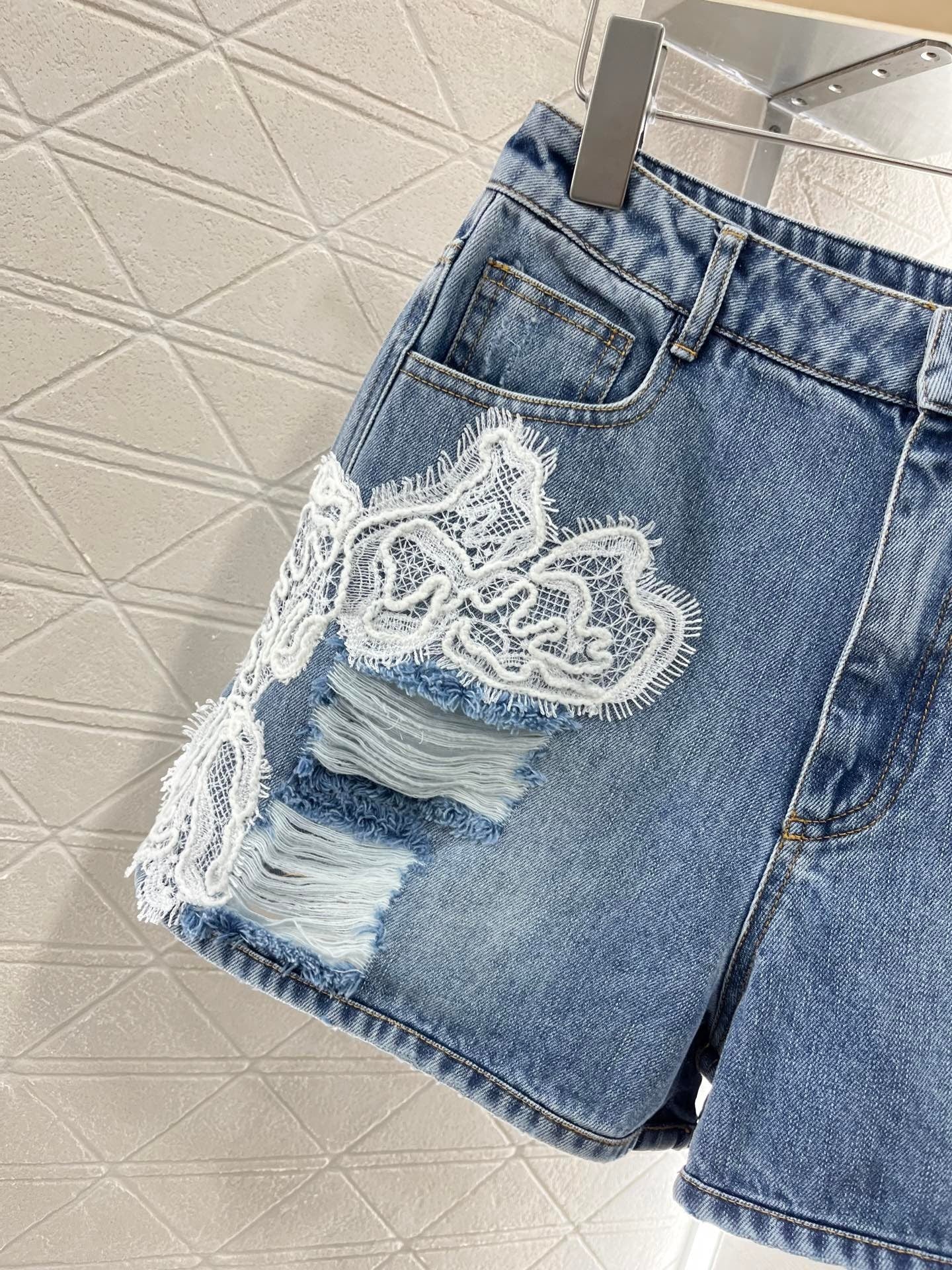 25ss new lace fashion twill cotton denim shorts