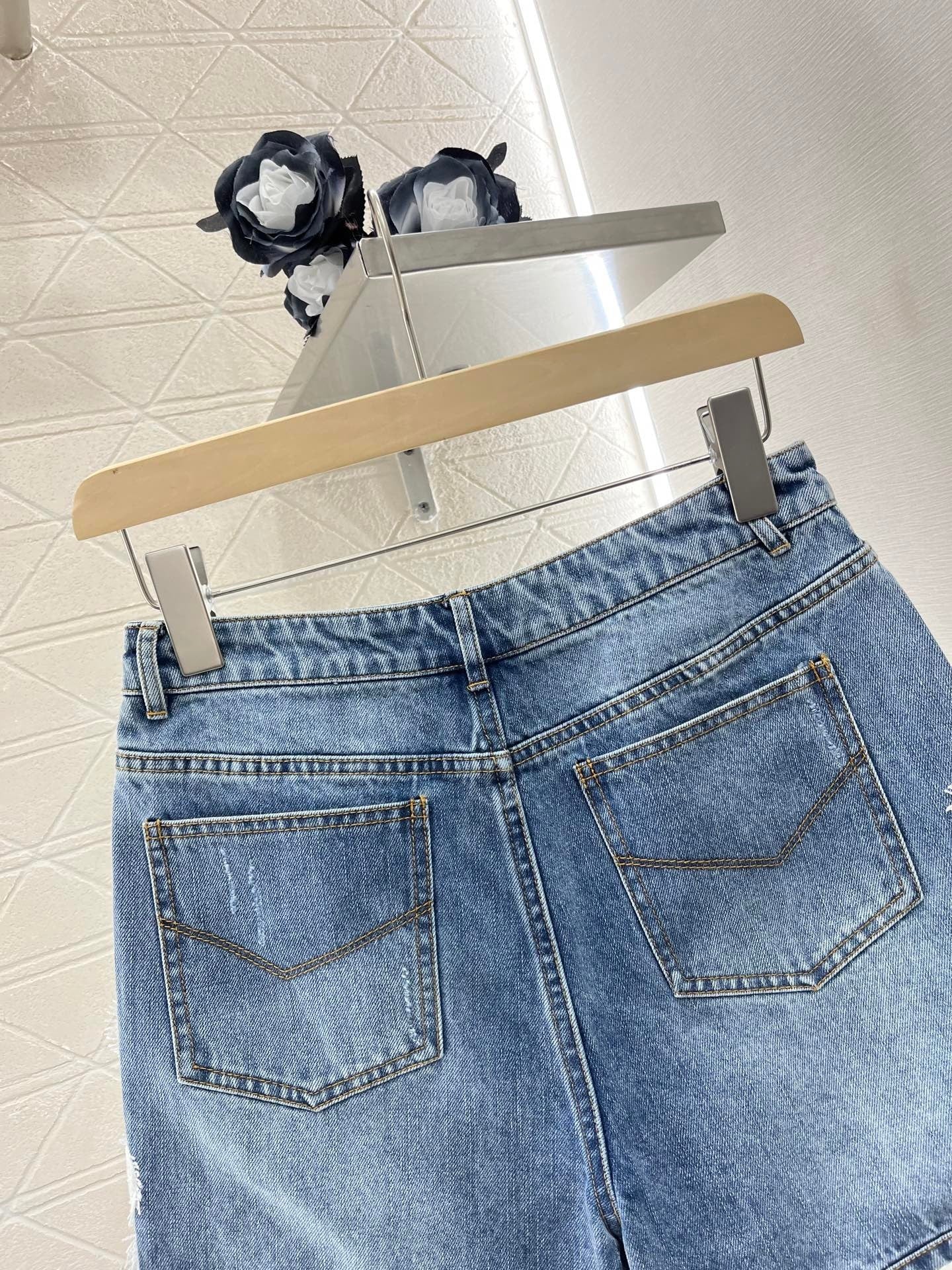 25ss new lace fashion twill cotton denim shorts